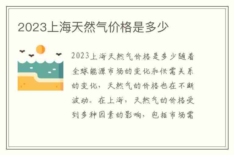 2023上海天然气价格是多少